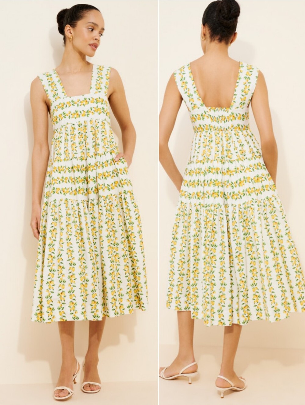 Anthropologie Helena Square-Neck Babydoll Dress Size SP Lemon Fruit Print